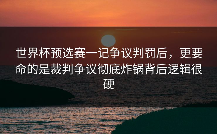 世界杯预选赛一记争议判罚后，更要命的是裁判争议彻底炸锅背后逻辑很硬